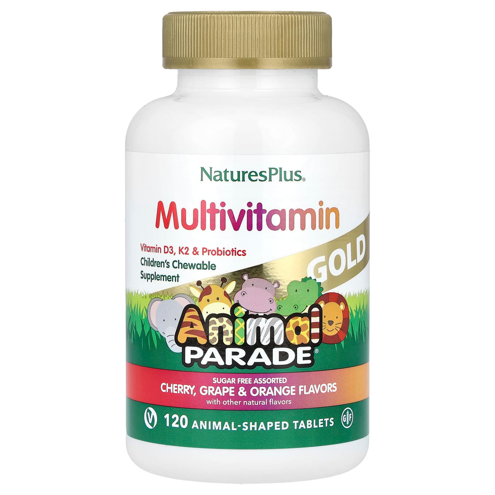 NaturesPlus, Source of Life, Animal Parade Gold, жевательные мультивитамины с микроэлементами для детей, ассорти, 120 таблеток в форме животных