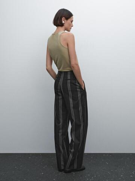 Massimo Dutti Брюки свободного кроя из легкой ткани в полоску, черный