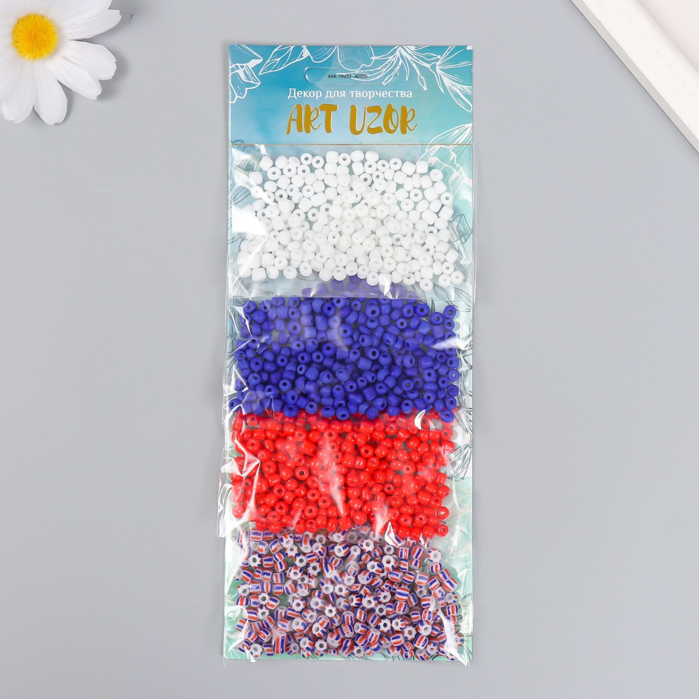 Бисер круглый 6/0 "Россия" 4 цвета х 20 гр 20х8х0,7 см   7463388
