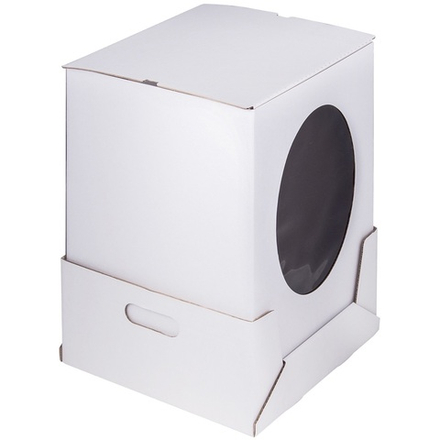 Коробка для торта с окошком ЯЩИК, 350*350*500 мм (белая) гофрокартон