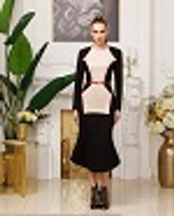 03-01-21 FW Трикотажное платье с контрастными вставками, черный, бежевый XL