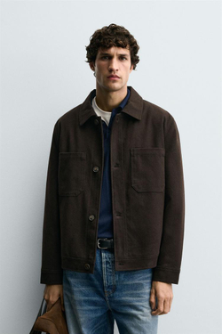 ZARA СТЕГАНАЯ КУРТКА ИЗ ЛИОЦЕЛЛА И ХЛОПКА, ШОКОЛАДНЫЙ