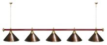 Лампа STARTBILLIARDS 5 пл. (плафоны антик медь,штанга коричневая,фурнитура золото)
