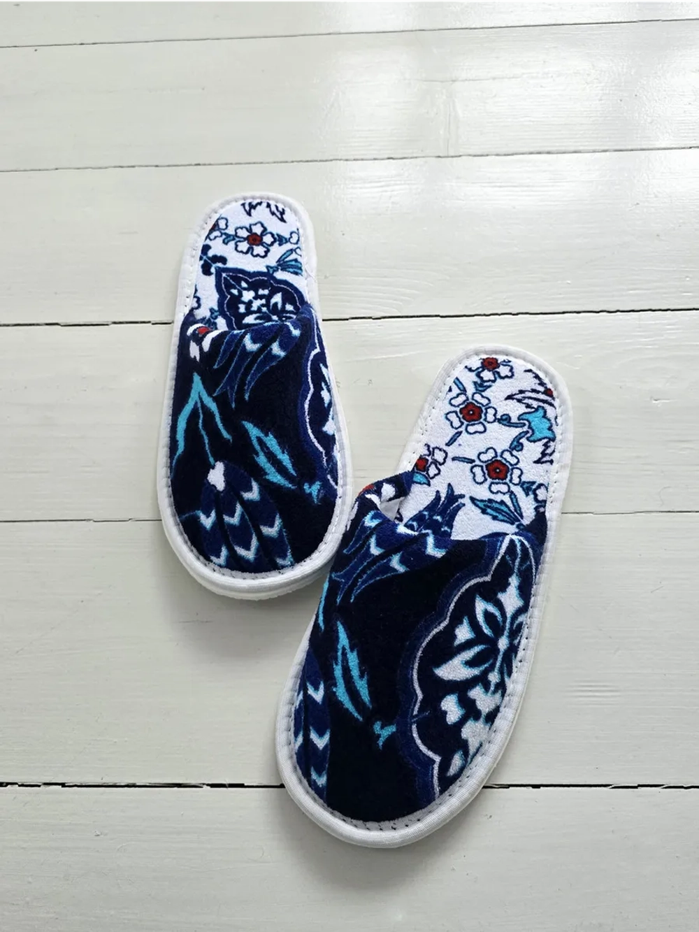 Тапочки махровые синий узор