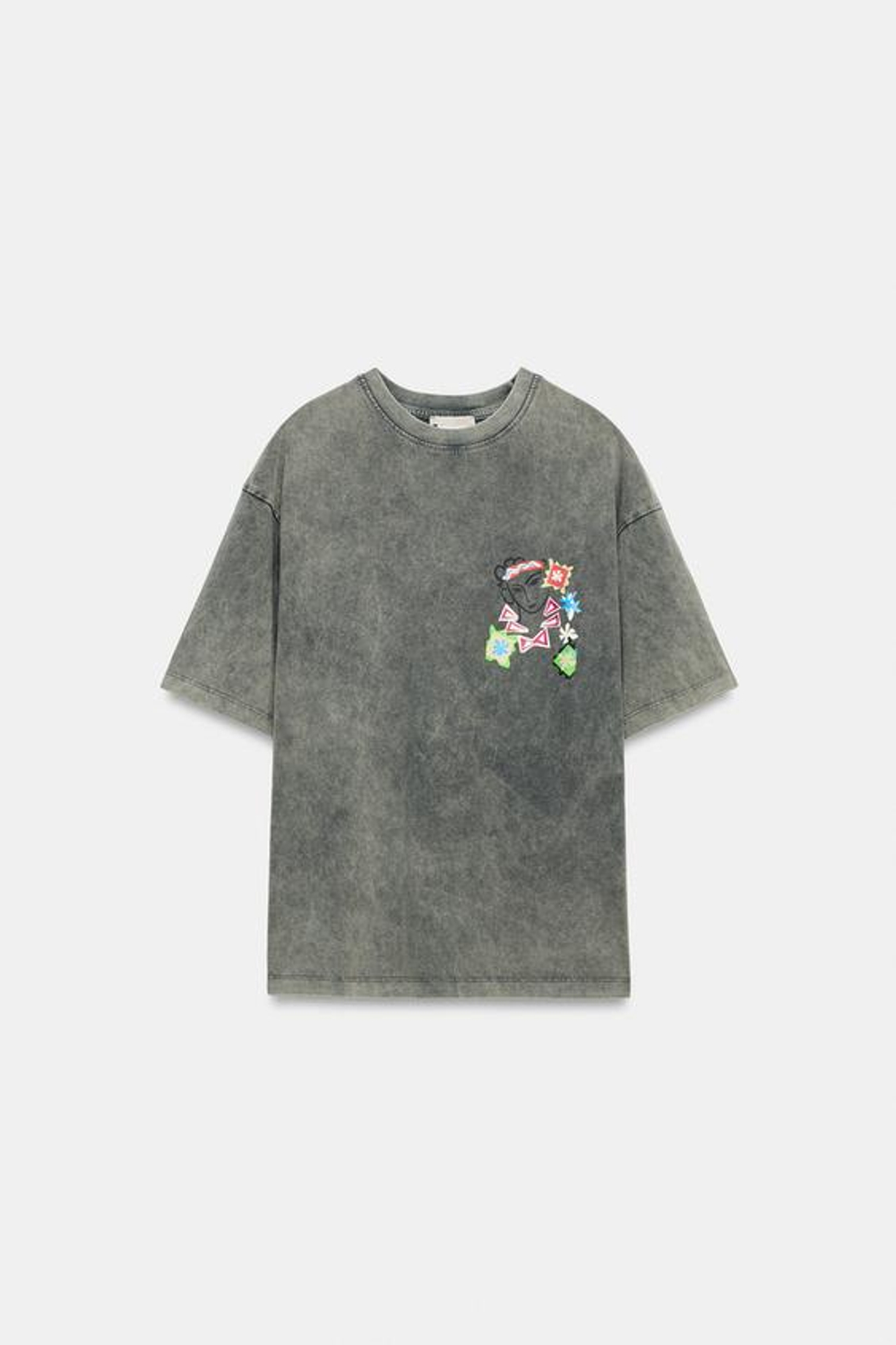 ZARA ФУТБОЛКА HENRI MATISSE С ЭФФЕКТОМ ПОТЕРТОСТИ, СЕРЫЙ