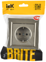 BRITE Розетка 1-местная с заземлением с защитными шторками 16А в сборе РСР14-1-0-БрШ шампань IEK