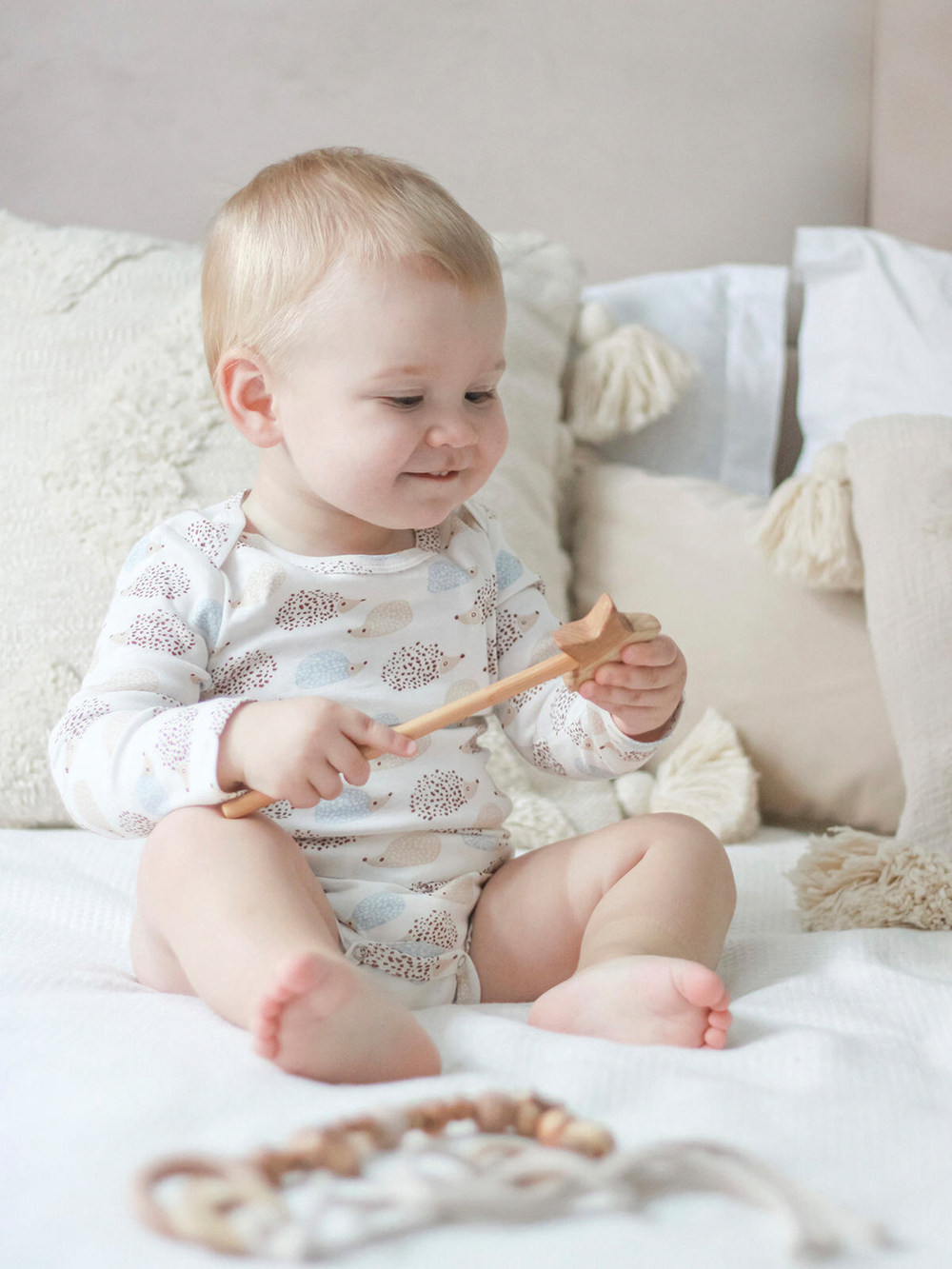 Боди Mjölk Ёжики на экрю с длинным рукавом, уценка