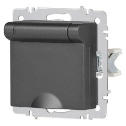 Розетка Intro Accent 6-203-07 2P+E Schuko с крышкой, 16А-250В, IP20, СУ, AL/CU, графит