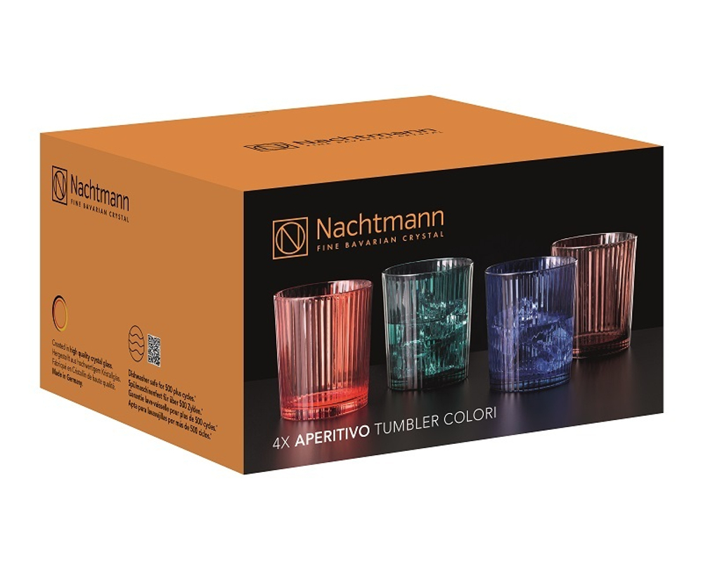 APERITIVO Colors - Набор из 4 цветных стаканов V= 370 мл (Лисий красный / Морской зеленый / Темно-синий / Мокко-мусс)
