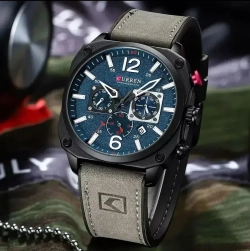 Часы наручные кварцевые CURREN на кожаном ремешке, черный/серый W8450-01