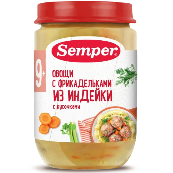 Пюре Semper фрикадельки-овощи-индейка 190г с 9месяцев