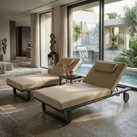 Шезлонг Ideal Patio КОСТА С на колесах, каркас карбон, матрас бежевый (с подушкой)