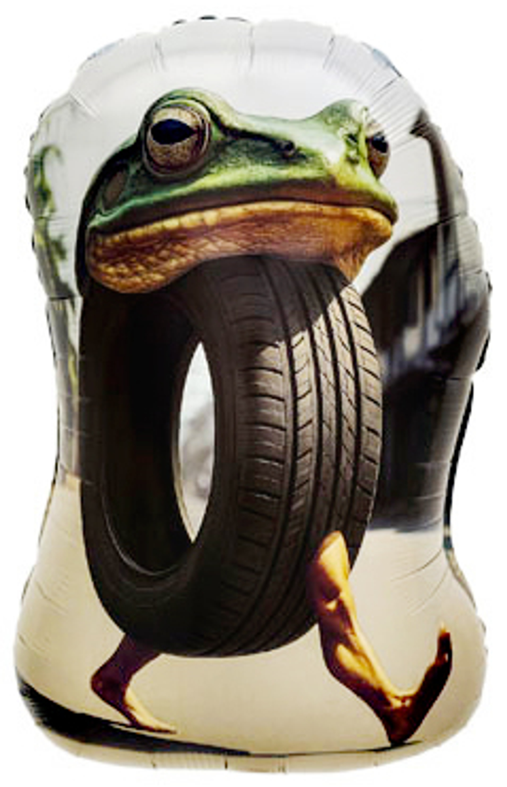 Фигурный шар с гелием в виде мема Бонека Амбалабу лягушка в шине с ногами