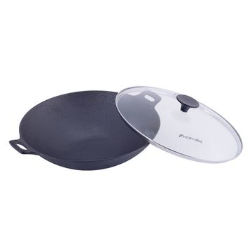 Сковорода-Вок 30 см. чугунная со стеклянной крышкой Kamille KM-4814V