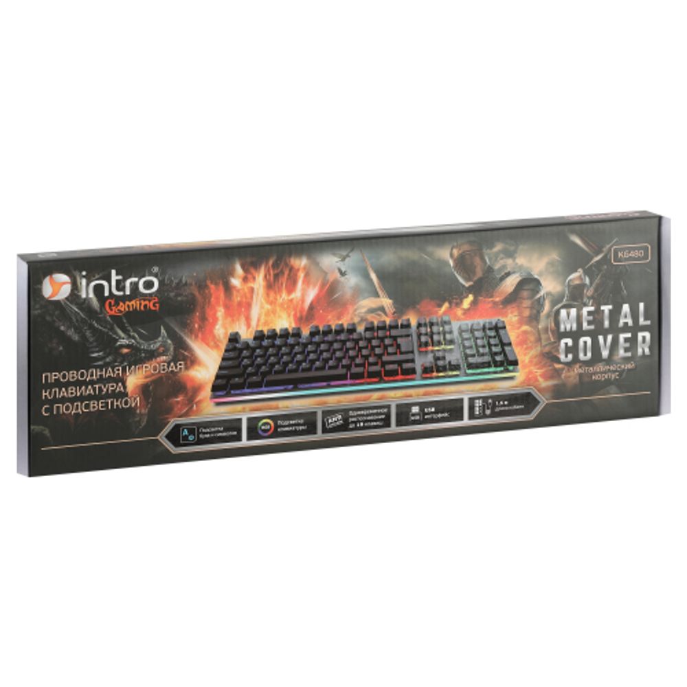 Клавиатура Intro KG480 игровая проводная металлическая с подсветкой черная
