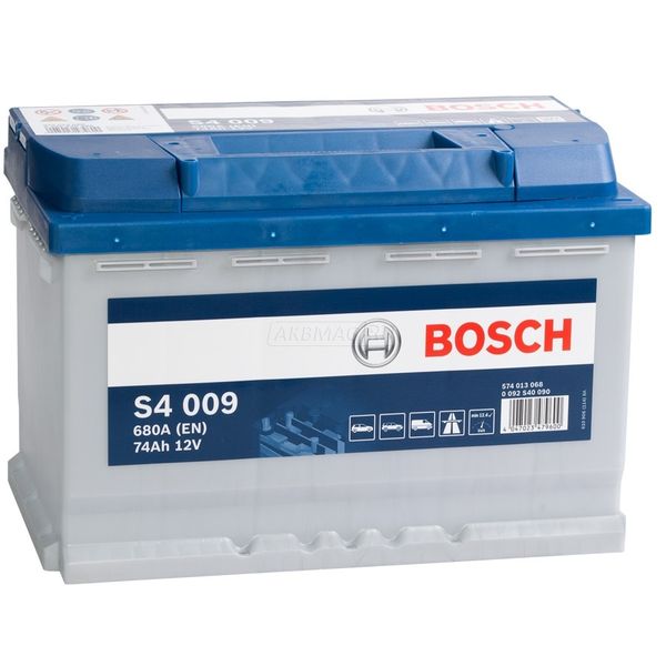 Аккумулятор автомобильный BOSCH S4 009 (74L) 680 А прям. пол. 74 Ач (0 092 S40 090)