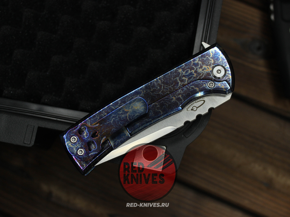 Нож CHAVES KNIVES 229 REDENCION KICKSTOP FLIPPER "Огненный" Титан
