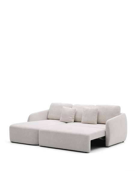 Трехместный диван-кровать Laira 246 см с левым шезлонгом, шенилл цвета экрю