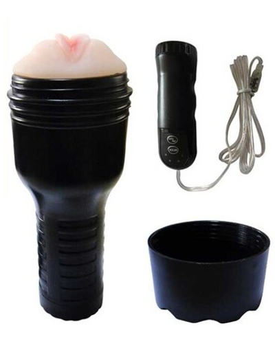 Мастурбатор-киска с вибрацией в футляре Hustler (4 режима) (Цвет: телесный с черным)