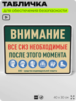 Табличка для обеспечения безопасности "Все СИЗ необходимые после этого момента", для производства, предприятия, организаций, 40х30 см, Silver Plane x Айдентика Технолоджи