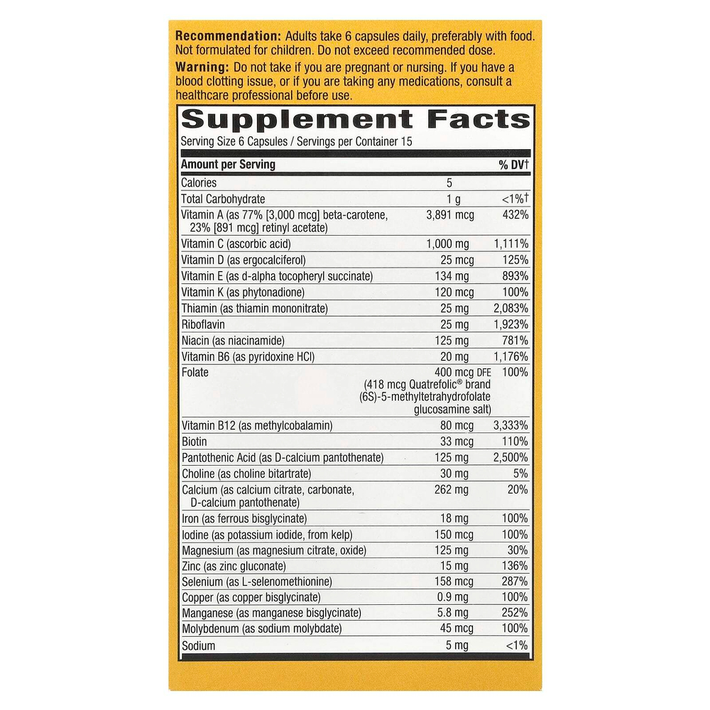 Nature's Way, Alive! ® Max 6 Potency, полный мультивитаминный комплекс для взрослых, с железом, 90 капсул