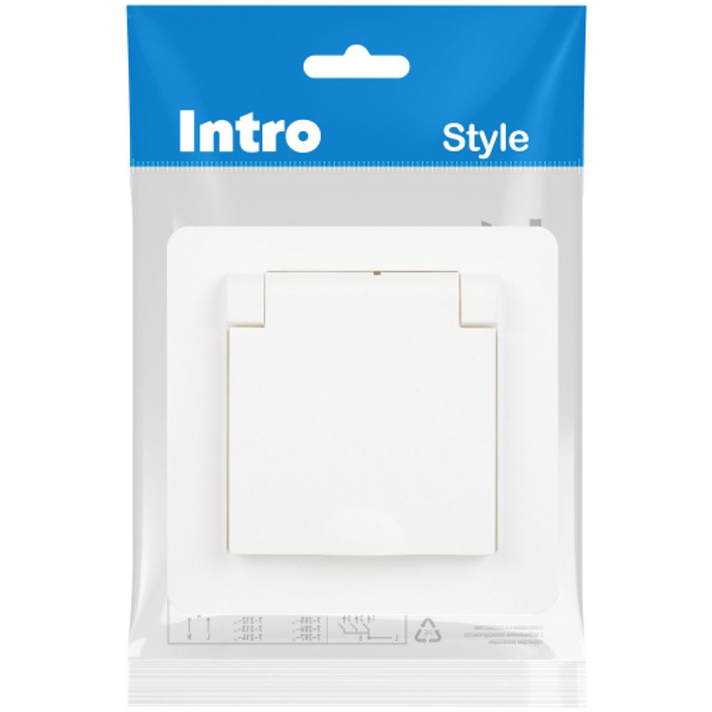 Розетка Intro Style 7-203-01 с заземлением 2P+E Schuko с крышкой 16А-250В IP20 СУ белый
