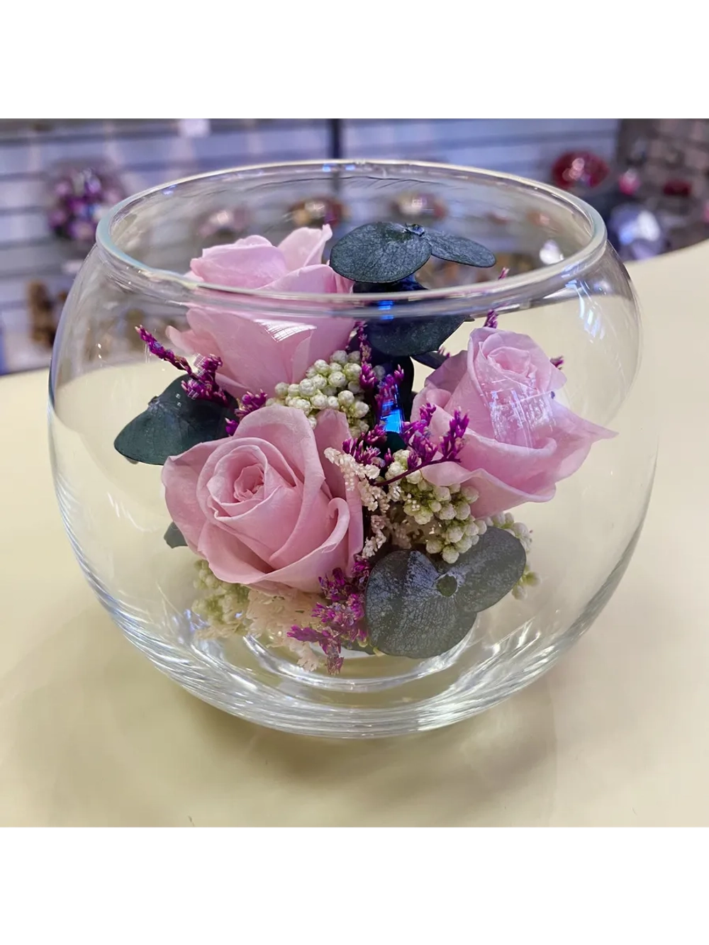 натуральные кустовые розы в стекле, вакуум*