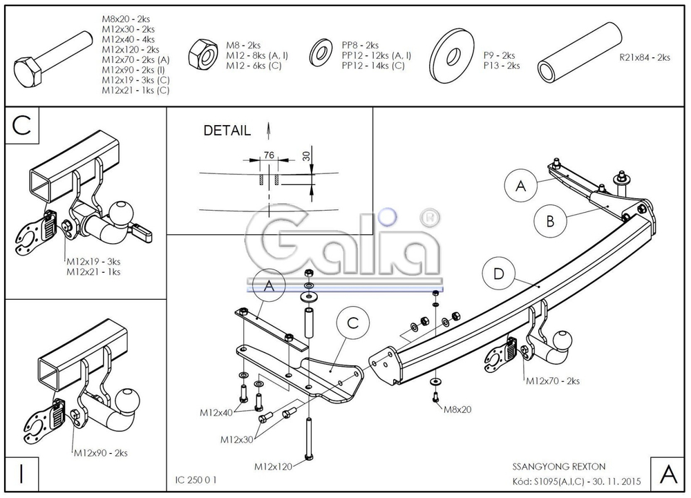 Фаркоп оцинкованный Galia S109C для Ssang Yong Rexton 2006-2012, 2012-(паспорт и сертификат в комплекте)(без электрики)