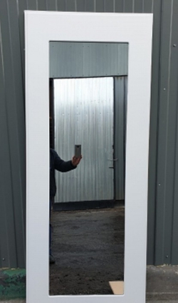 Входная металлическая дверь с зеркалом ReX (РЕКС) 21 Штукатурка графит Пастораль Белый ясень