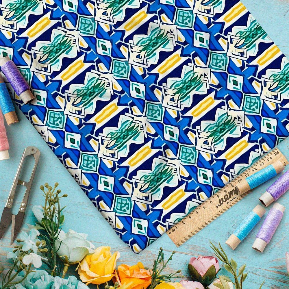 Ткань премиум таффета этническая мозаика