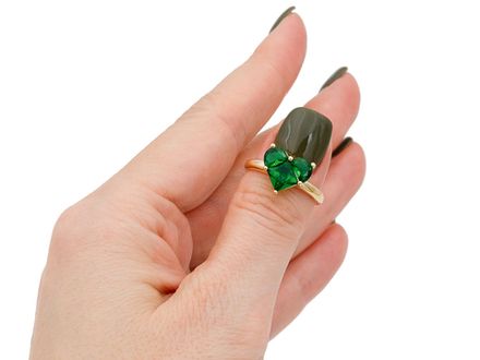 Кольцо Сердце 12,5мм, с зелеными кристаллами