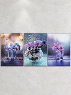 Картина на стекле трёхмодульная Букет цветов Декор для дома, подарок