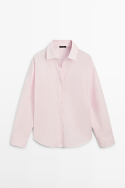 Massimo Dutti Рубашка из хлопкового поплина с вытачками, розовый