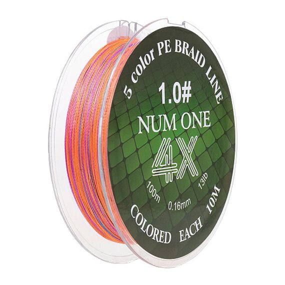 Шнур NUM ONE PE4X-100M 1.0#/0,165 mm Multi Colour Ryobi