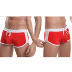 Стильные красные мужские плавки с контрастным белым поясом (Размер: L) (Цвет: красный)