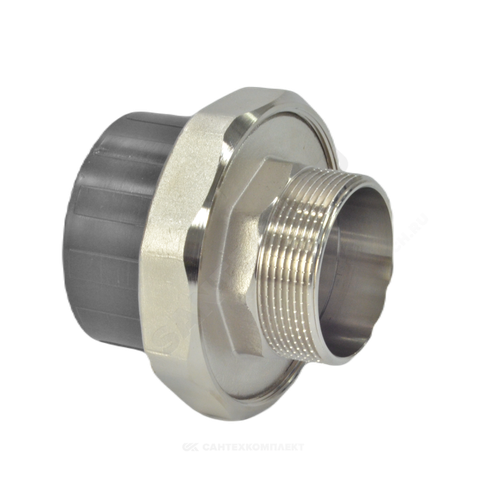 Муфта ПВХ серая под клеевое соед разъемная Дн 63х2" НР Aquaviva AQVBND63M