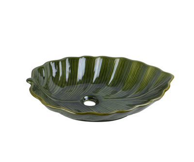 Раковина-чаша Bronze de Luxe LEAF на столешницу, зеленый глянец 545х395х125