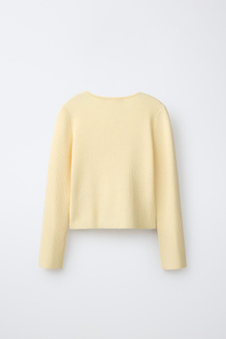 ZARA СВИТЕР В РУБЧИК СО СБОРКАМИ, ЖЕЛТЫЙ
