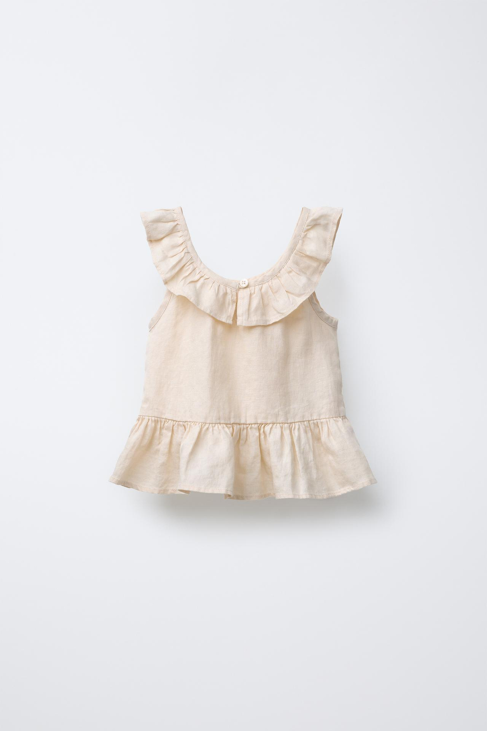 ZARA БЛУЗА ИЗ 100% ЛЬНА С ВОЛАНАМИ, ЭКРЮ