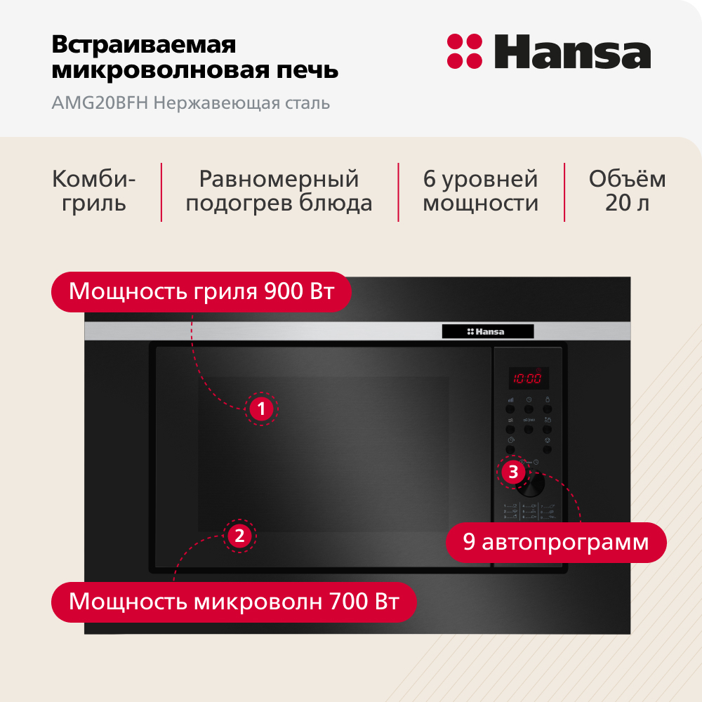 Встраиваемая микроволновая печь Hansa AMG20BFH