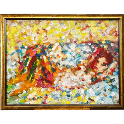 Курдюков Владимир. Девочка в турецких штанах. Масло, оргалит. 2004 г.