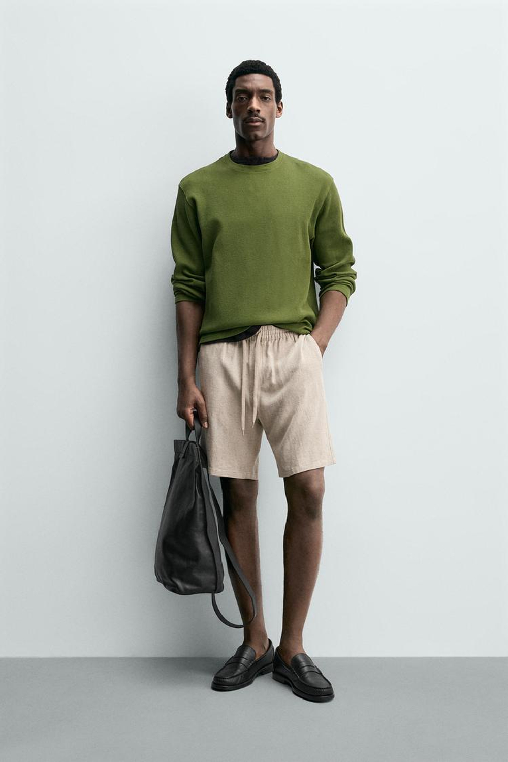 ZARA БЕРМУДЫ RELAXED FIT ИЗ ВИСКОЗЫ И ЛЬНА, СВЕТЛО-БЕЖЕВЫЙ