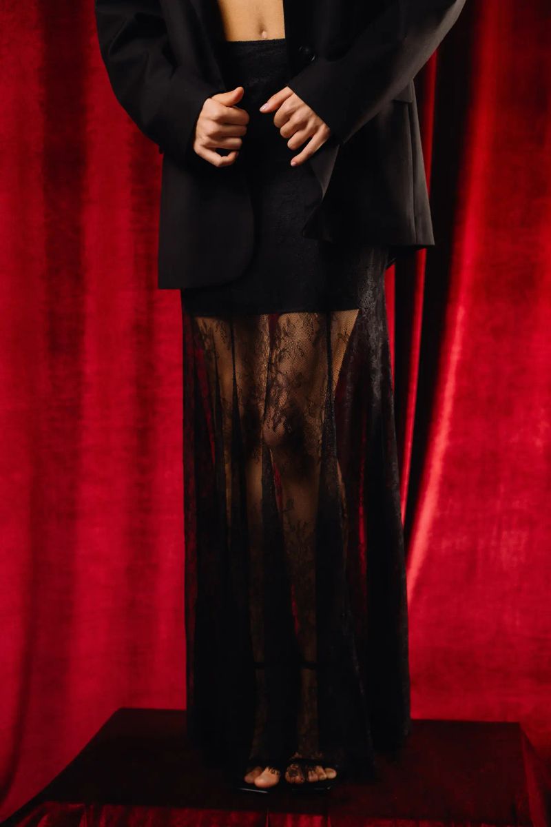 Юбка из гипюра макси черная