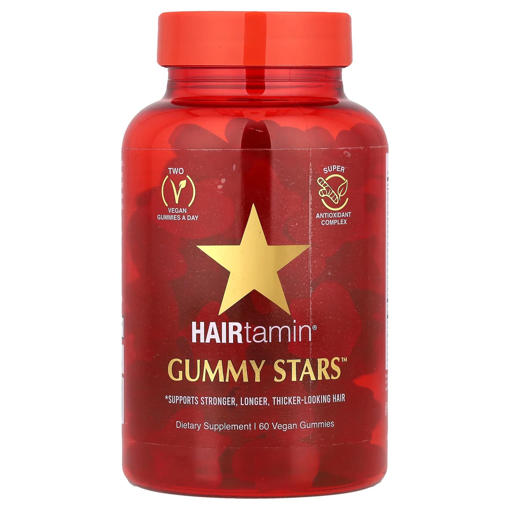 HAIRtamin, Gummy Stars ™, смесь суперфруктов, 60 веганских жевательных мармеладок