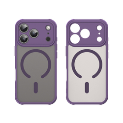 Полупрозрачный матовый чехол с MagSafe для iPhone 17 Pro, усиленные боковые рамки фиолетового цвета