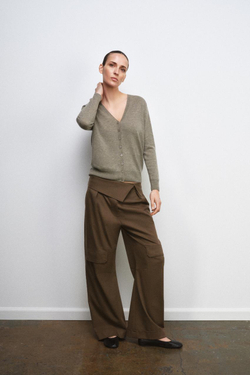 ZARA КАРДИГАН ИЗ 100% СВЕРХМЯГКОЙ ШЕРСТИ, СЕРО-КОРИЧНЕВЫЙ МЕЛАНЖ