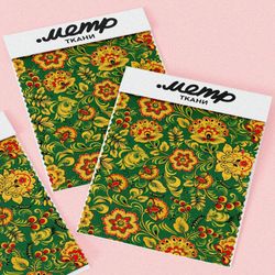 Ткань мембрана хохлома на зелёном