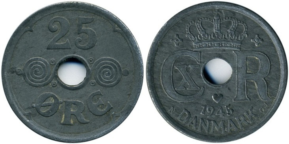 Дания 25 эре, 1941 - 1945 Король Кристиан X XF