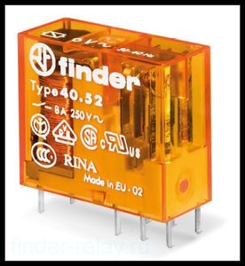 Миниатюрное реле; 2 перекидных контакта 8А (~ 230В AC) Finder 40.52.8.230.0000 (405282300000)