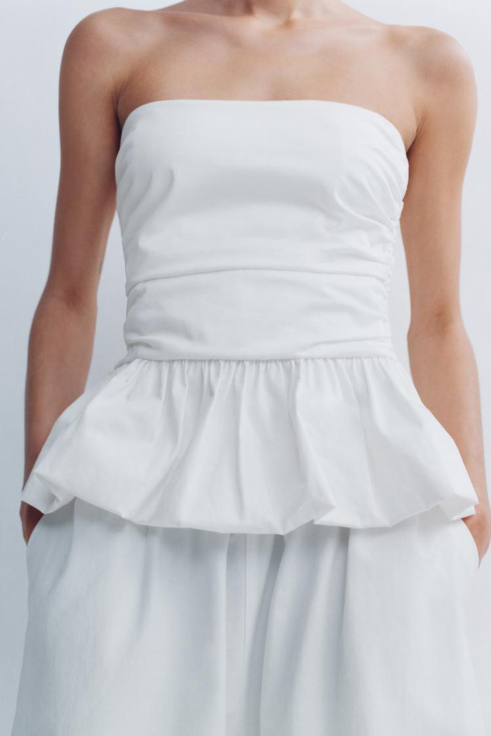 ZARA ОБЪЕМНЫЙ ТОП ИЗ ПОПЛИНА, БЕЛЫЙ